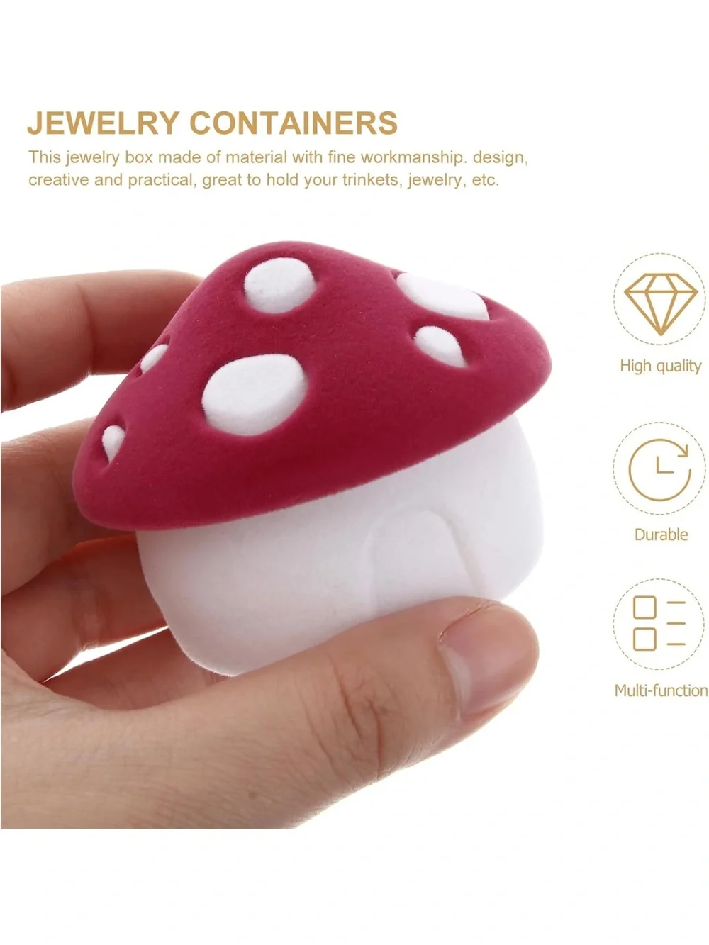Mushroom Jewelry Gift Box Velvet Ring Holder Compact Storage Case for Jewelry